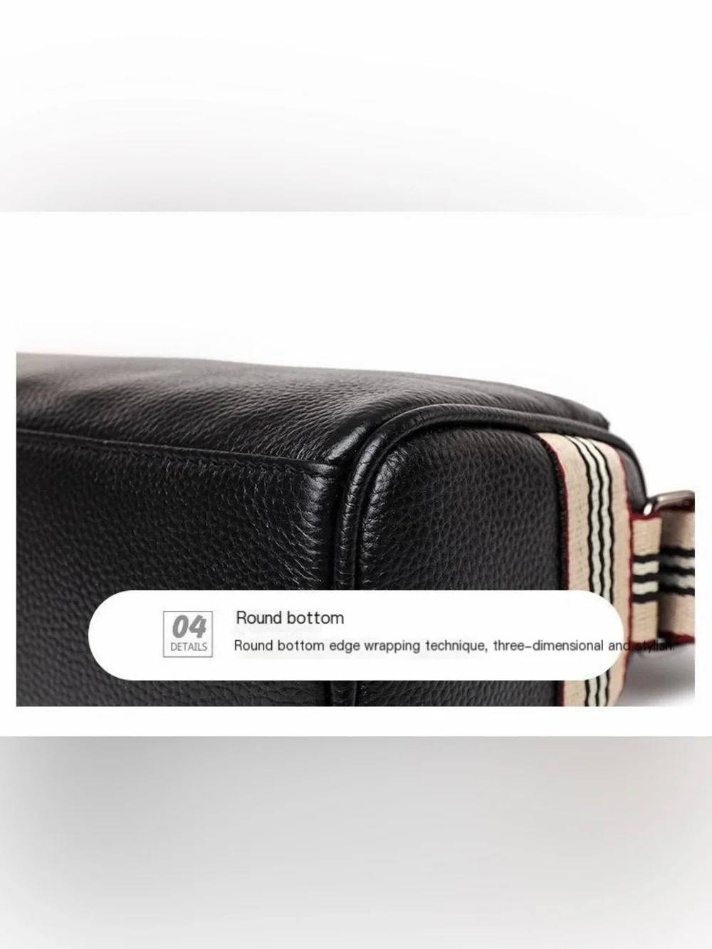 Off White Genuine Leather Crossbody Bag with Striped Strap